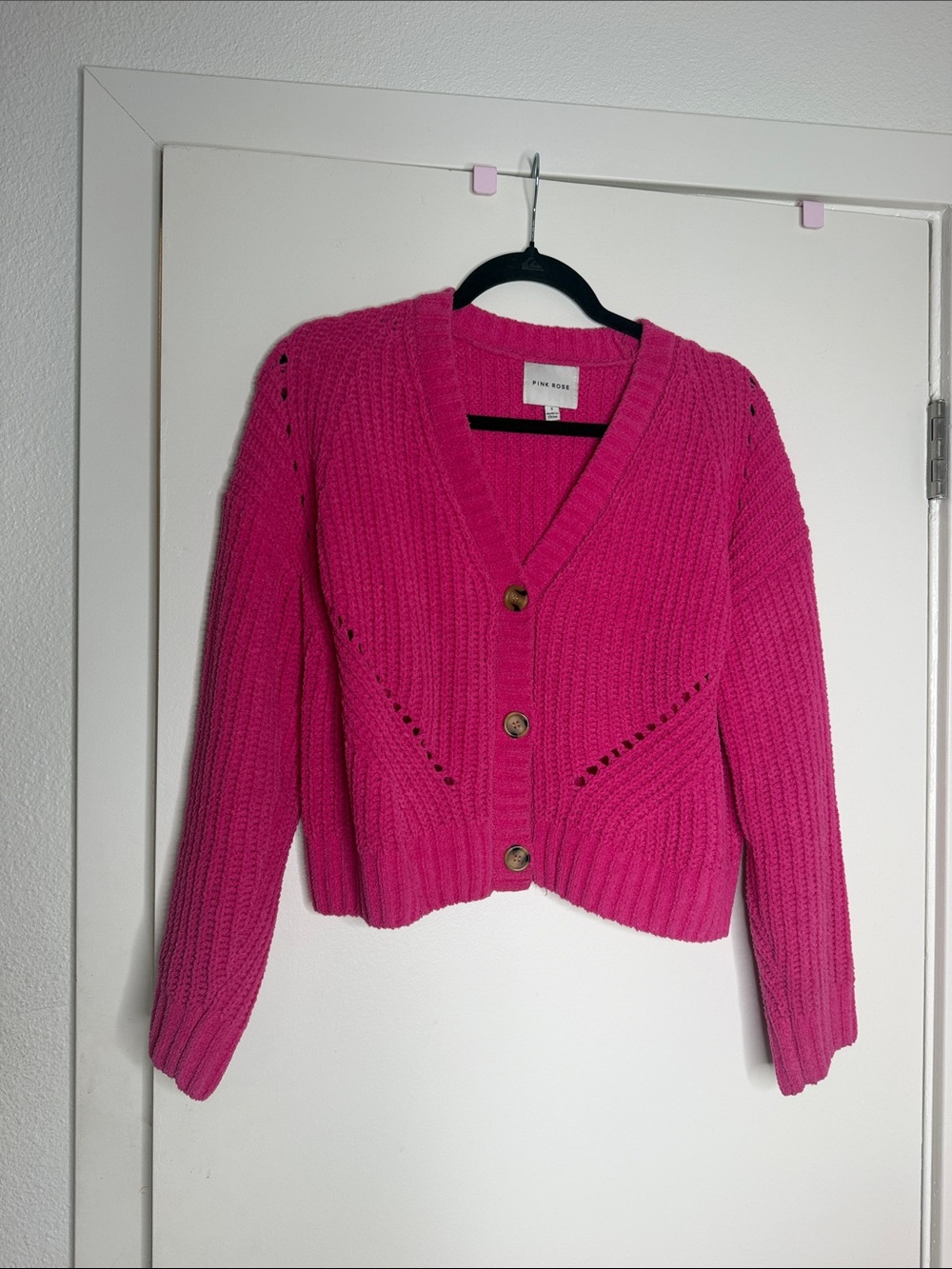 Free People Hot Pink V‑Neck Cropped Cardigan
